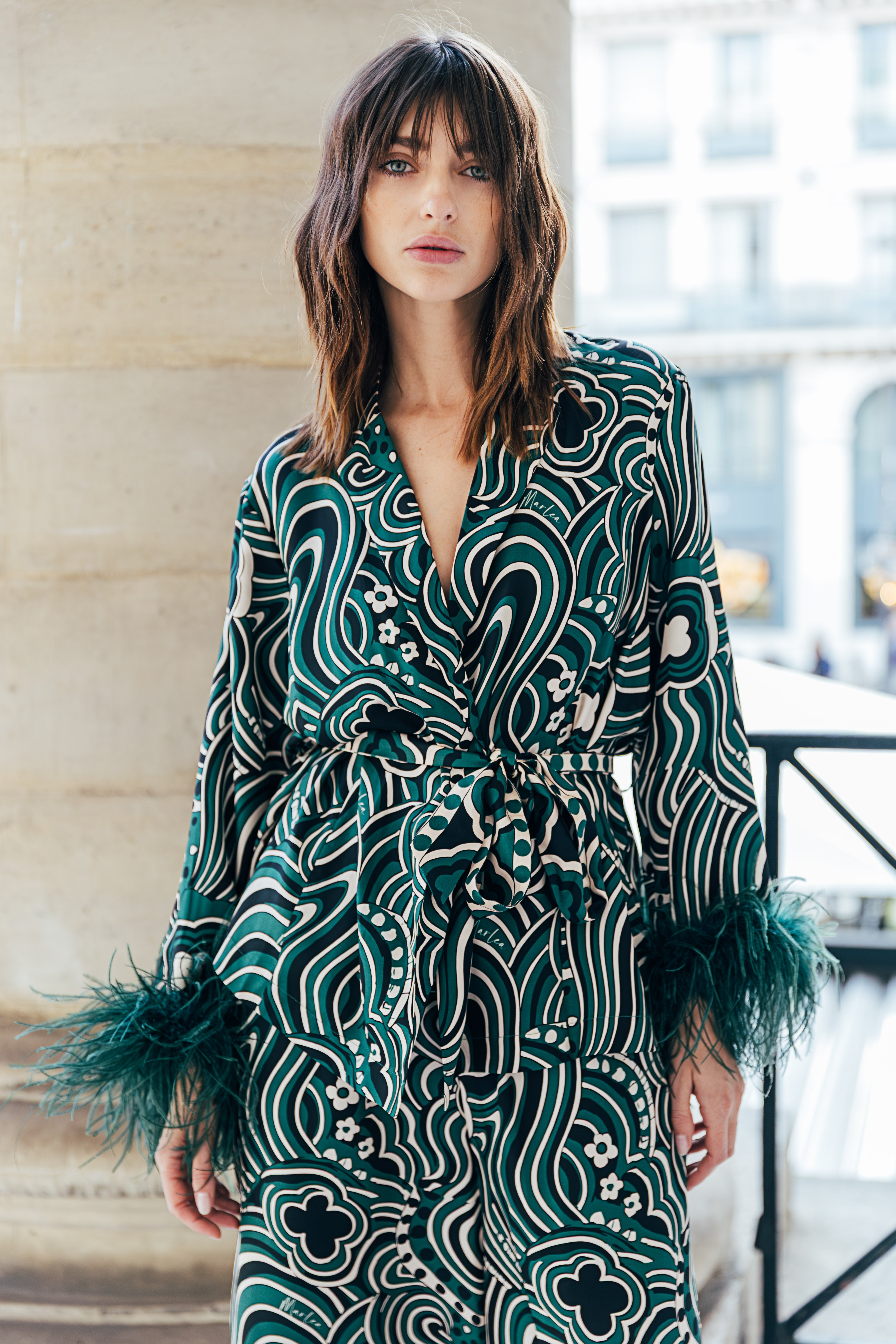 VESTE DIANE PLUMES - GREEN COSMIC