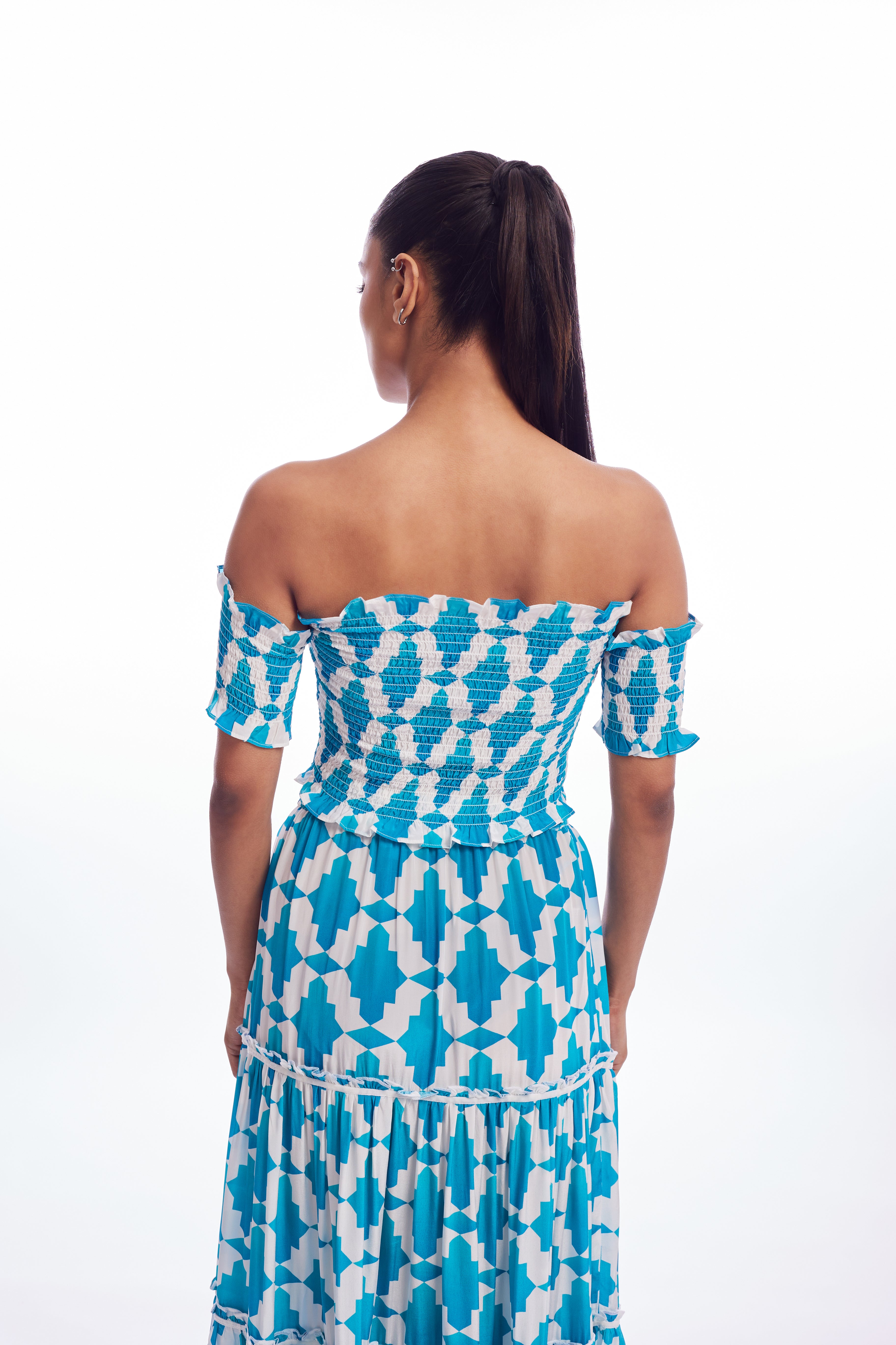 SMOCKING TOP - TURQUOISE