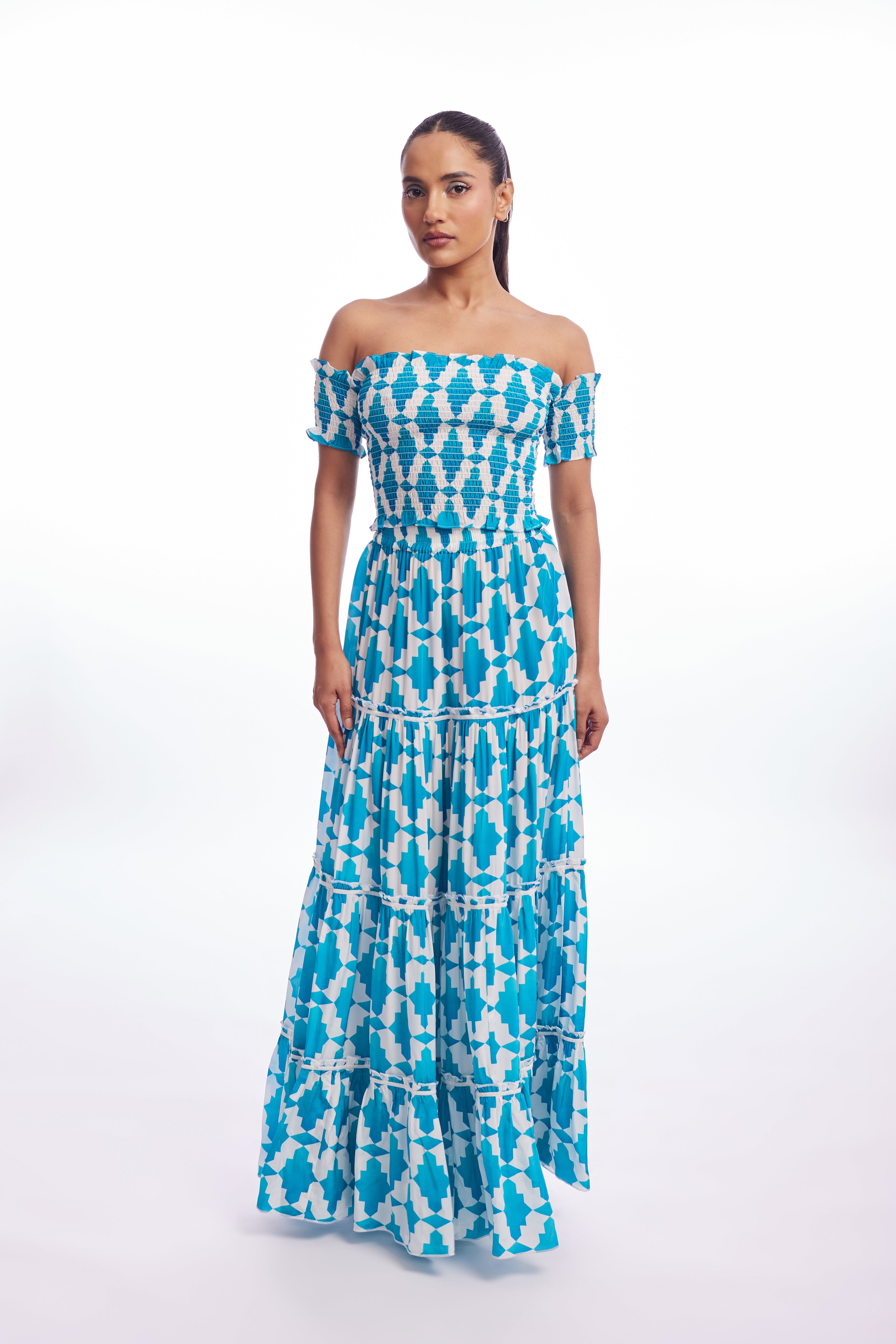 SMOCKING TOP - TURQUOISE