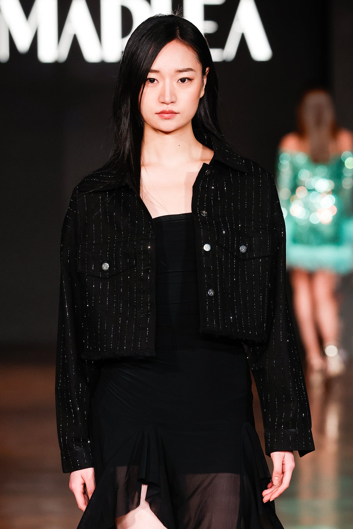 JEANS JACKET - BLACK STRASS