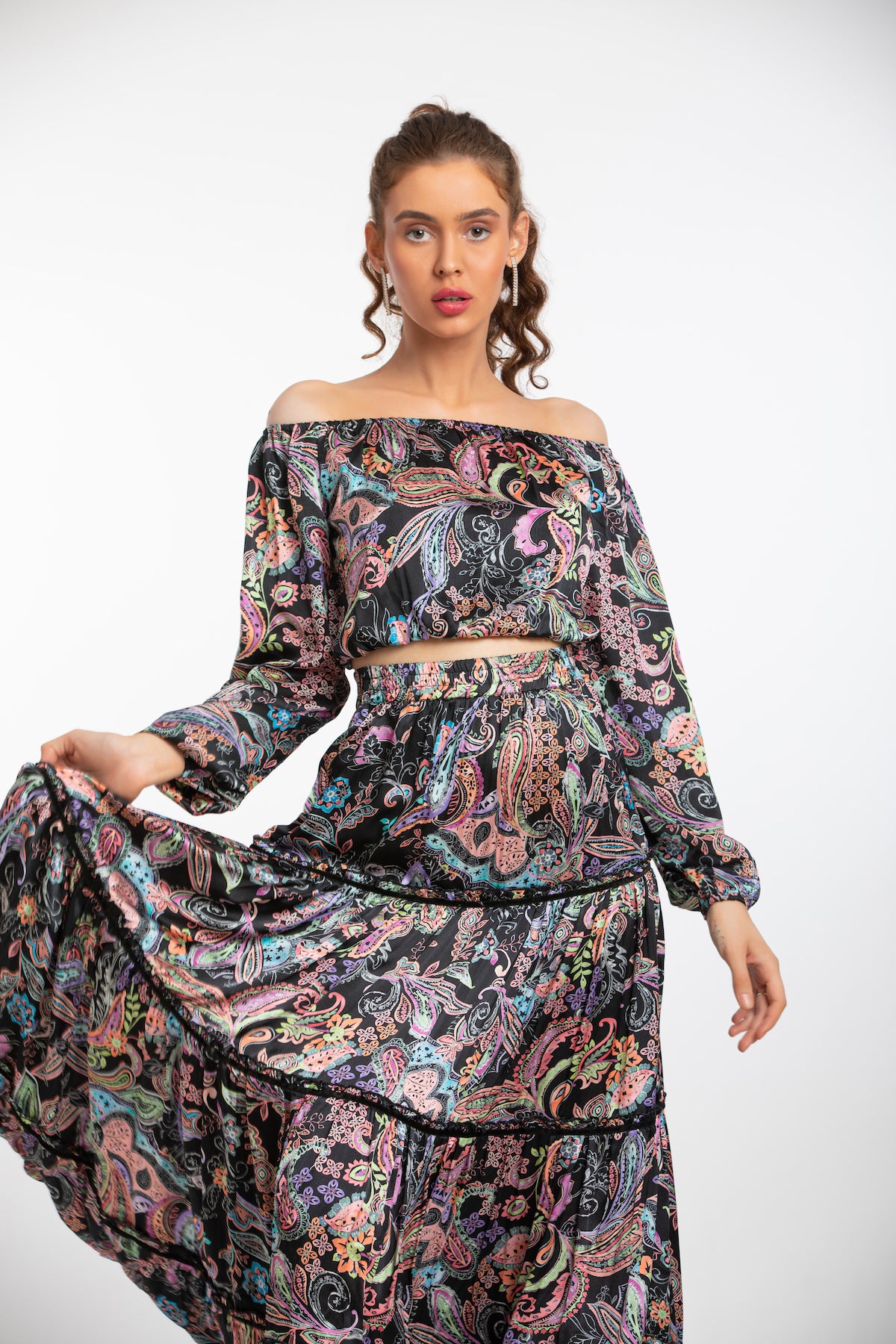 MARINE MAXI SKIRT - BLACK RAINBOW