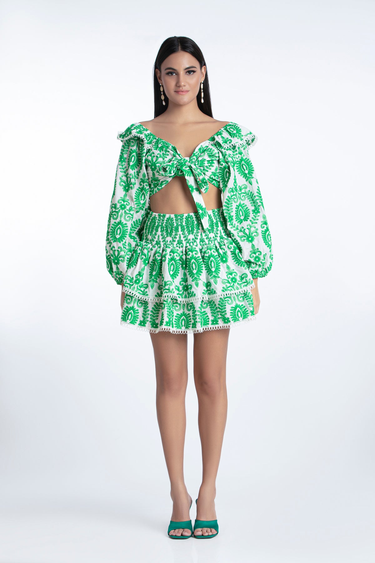 ALEKSANDRA TOP - GREEN EMBROIDERY