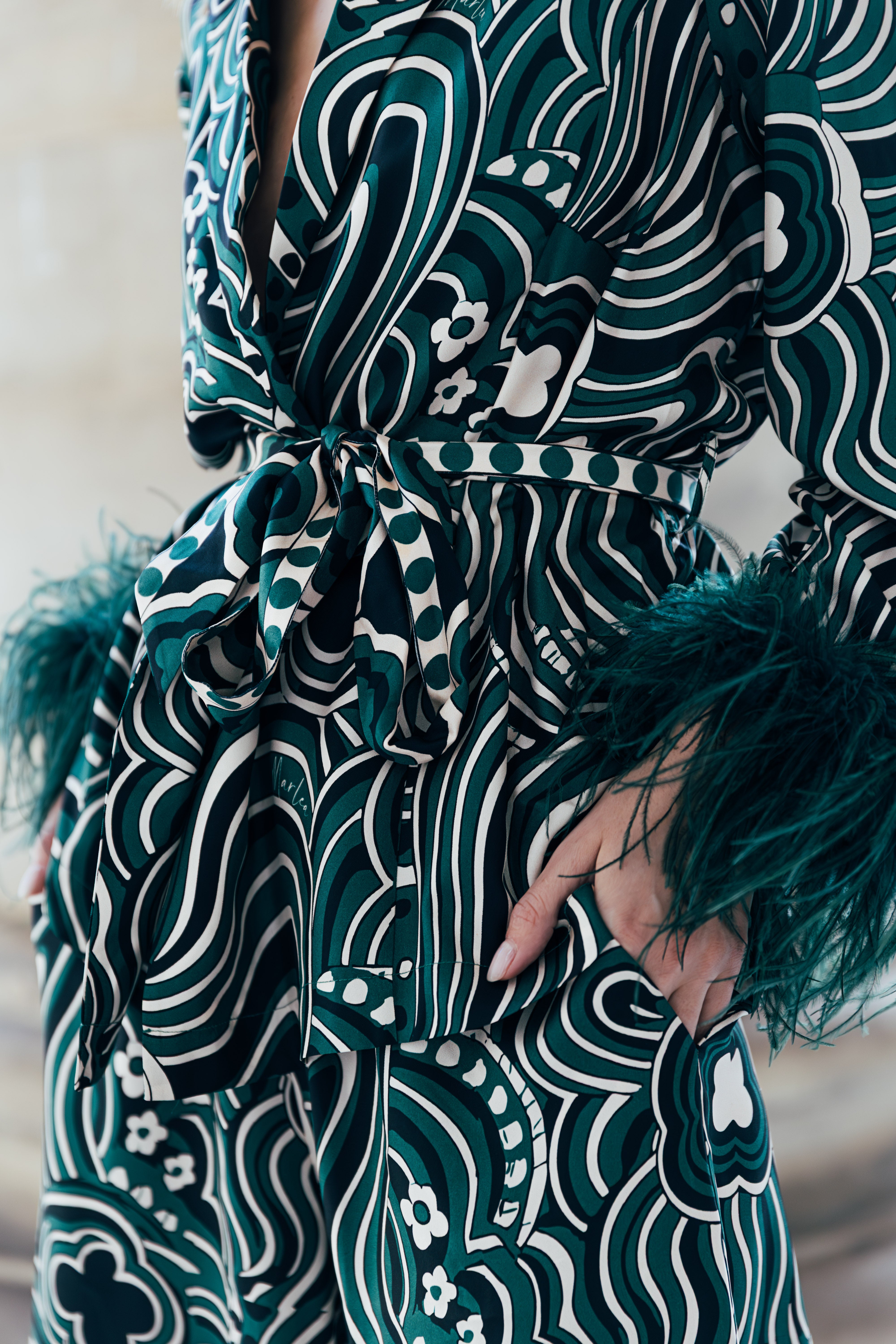 VESTE DIANE PLUMES - GREEN COSMIC
