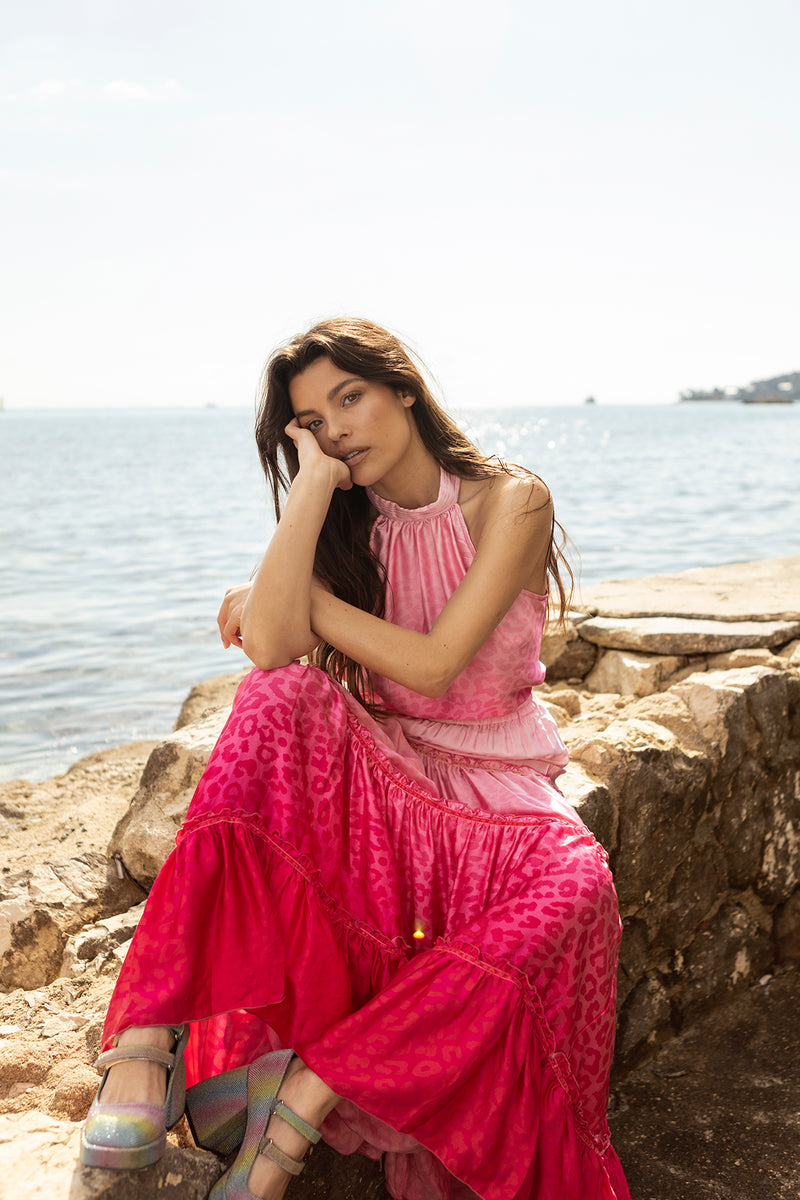 JUPON MARINE - SOIE ROSE