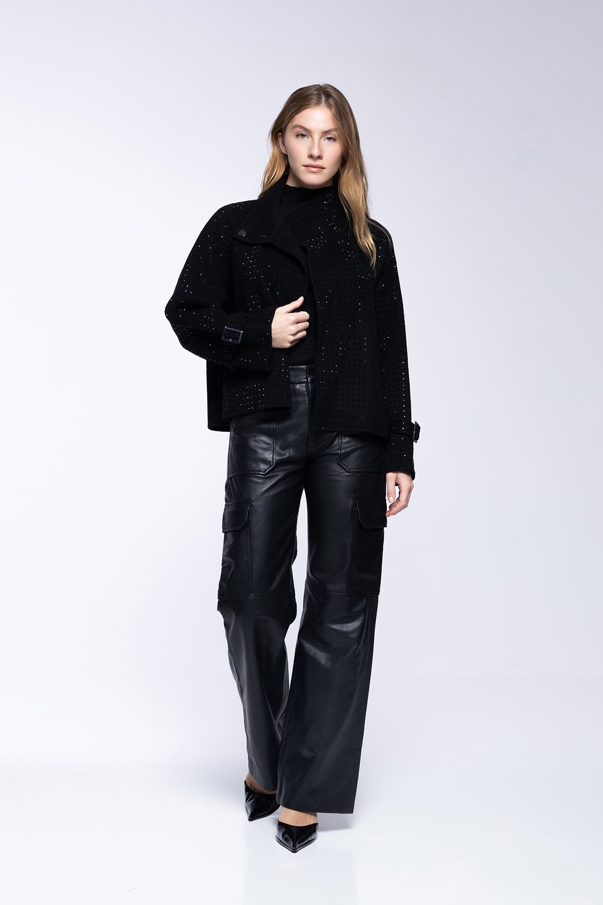 PANTALON CARGO - CUIR NOIR